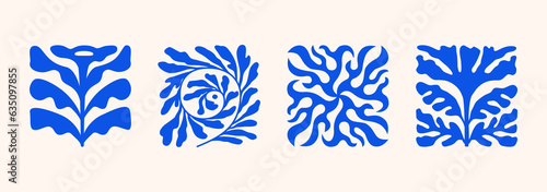 Vector illustration in simple Matisse naive and hippie groovy style, flowers and plants, floral botanic hand drawn design templates, frames and modern art prints, posters and placards