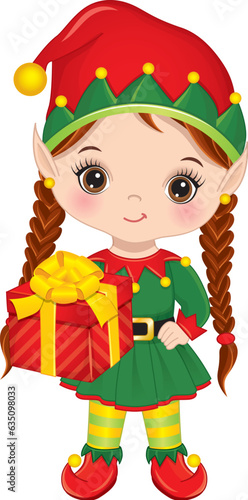 Vector Cartoon image of Cute Little Elf Girl