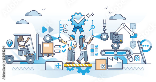 Quality assurance as service performance reliability approval outline concept. Check and control automated process for perfection and efficiency certificate vector illustration. Analysis and tests.