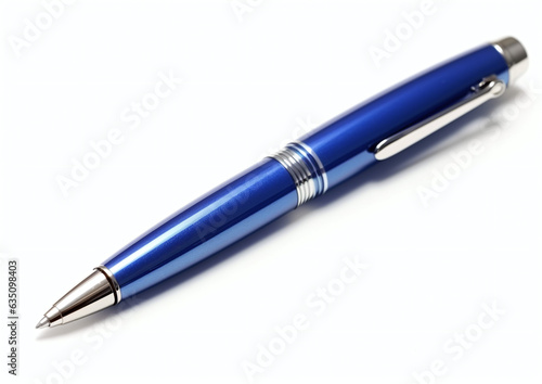 metal blue pen isolated on white background. generatice ai 
