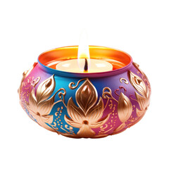 Diya lamp isolated on white transparent background, PNG. Diwali festival of lights celebration