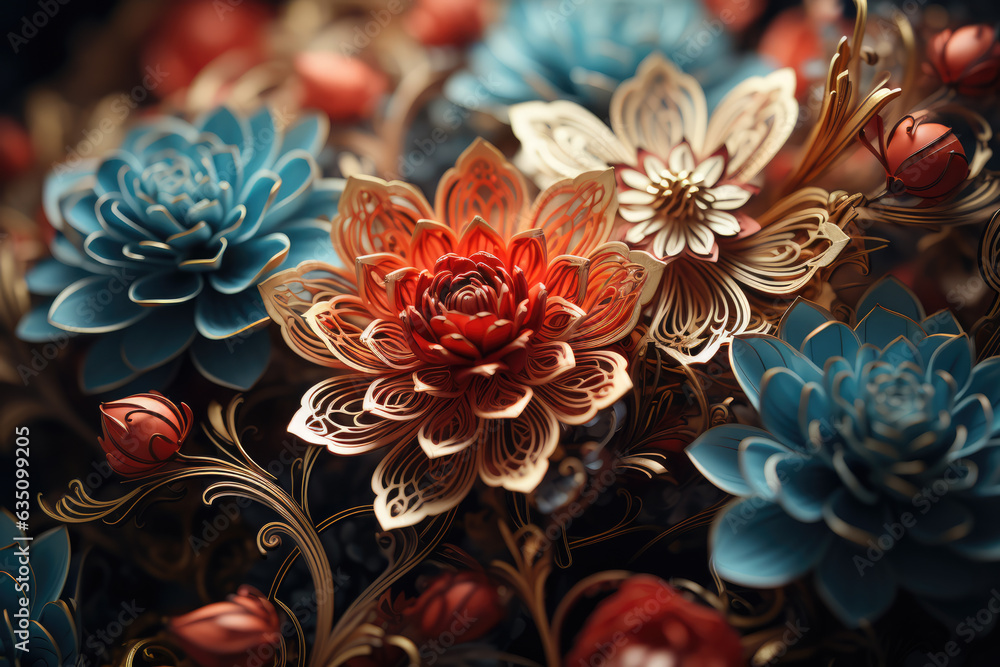 Intricate papercraft art work, with delicate patterns and designs, ai generated. Intricate papercraft art work, with delicate patterns and designs, ai generated.
