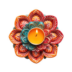 Diya lamp isolated on white transparent background, PNG. Diwali festival of lights celebration