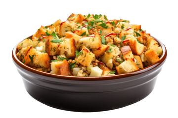 Turkey stuffing isolated on white transparent background, PNG. Thanksgiving holiday side dish 
