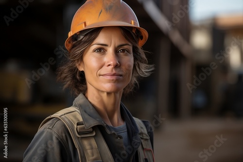 Female Worker on Construction Site. Generative AI