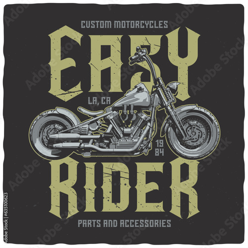 T-shirt or poster design with illustration of a motorcycle