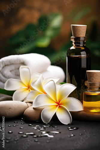 SPA Still Life with Frangipani Essential Oil and Stones