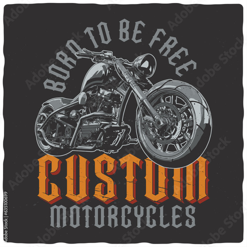 T-shirt or poster design with illustration of a motorcycle