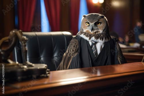 Courtroom of the Wise Owls: Classic Scene of Justice with Owl Judge 