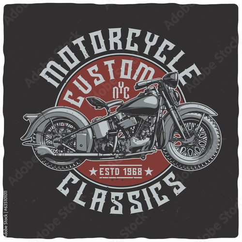 T-shirt or poster design with illustration of a motorcycle