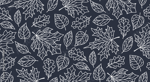 Seamless autumn pattern with leaf fall, line.