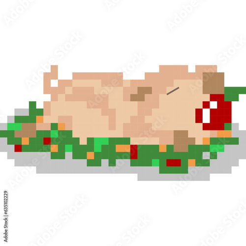 Barbecued suckling pig cartoon icon in pixel style