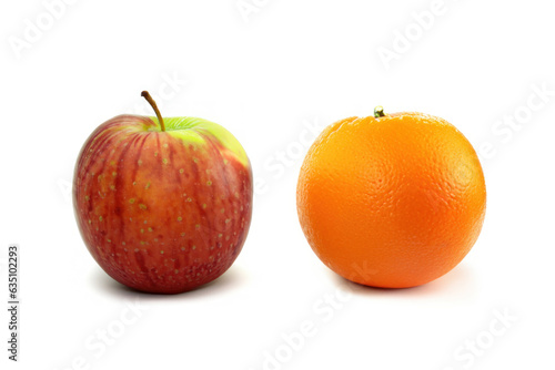 apple and orange, isolated on white, generative ai