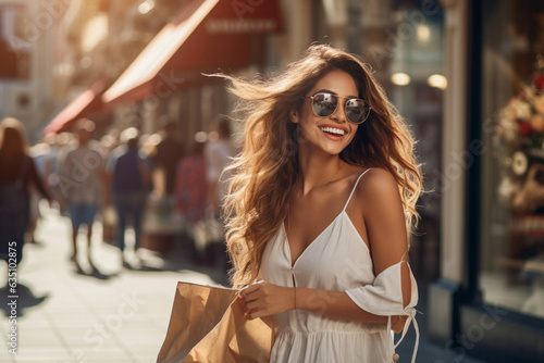Beautiful woman in a sunglasses on a city street. Urban outdoor portrait. AI generated