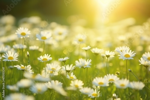 Daisy on green sunny spring meadow. Luminous blurred © Оксана Олейник
