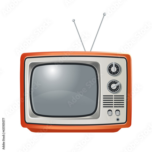 Orange retro tv, front view. Vector cartoon style.