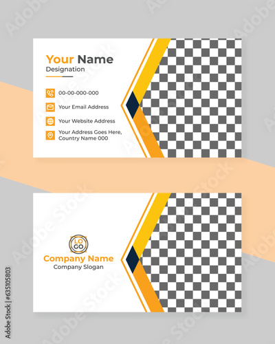 Unique and Elegant White and Yellow Business Card Template Design With Image .