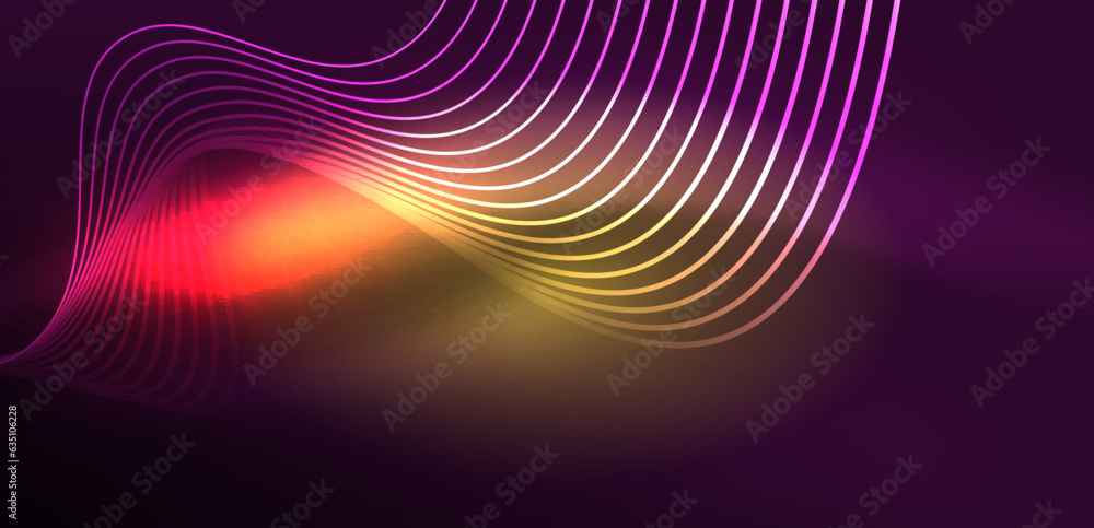 Shiny glowing neon wave. Neon light or laser show, electric impulse, power lines, techno quantum energy impulse, magic glowing dynamic lines Shiny glowing neon wave. Neon light or laser show, electric impulse, power lines, techno quantum energy impulse, magic glowing dynamic lines