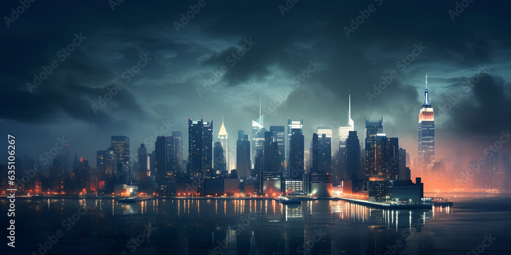 foggy night in new york city: glowing lights amidst the mist