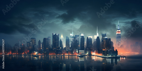 foggy night in new york city: glowing lights amidst the mist