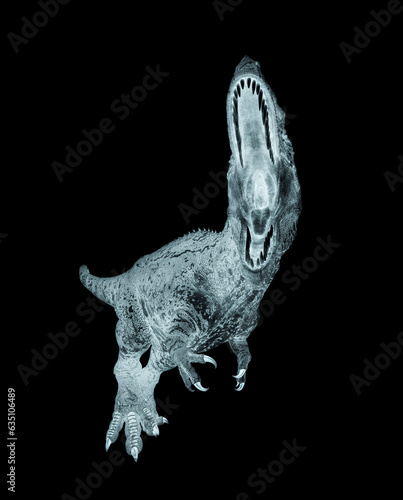 giganotosaurus is trying to jump on white background photo