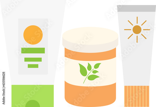 Vector illustration of sunscreen cream, herbal cream and ointment bottles