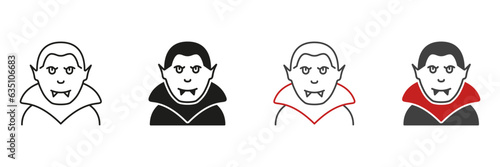 Dracula Line and Silhouette Icon Set. Spooky Dracula, Scary Vamp Portrait. Halloween Costume Black and Color Symbol Collection. Halloween Character Pictogram. Isolated Vector Illustration