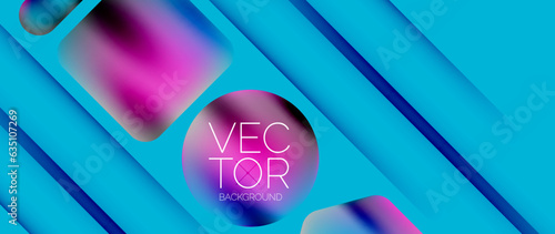 Dynamic bright colorful geometric elements with fluid gradients, lights, shadows blend in a minimal backdrop, creating captivating composition
