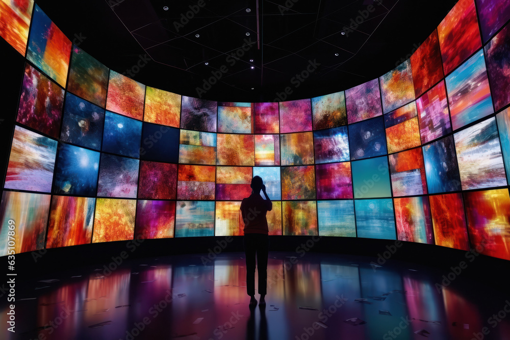 Embrace the future of visual entertainment. Unveiling the ultimate wall of video screens for an immersive multimedia experience like never before. - obrazy, fototapety, plakaty 