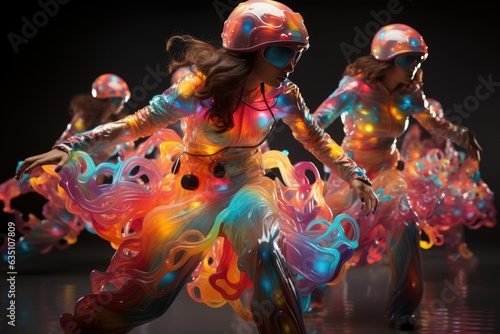 Enchanted Light Dance: Depicting a Surreal Party Where Participants Wear Luminous Costumes Alight with Changing Hues 