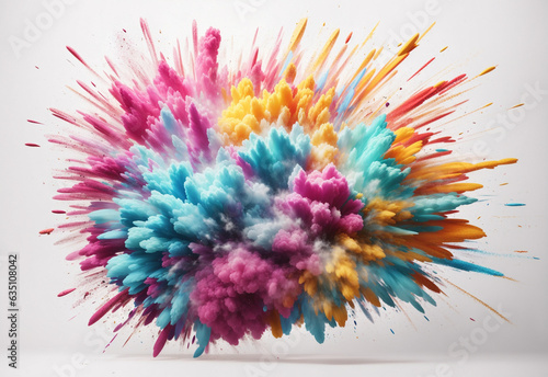Bright mix color powder festival explosion burst isolated white background. industrial print concept background