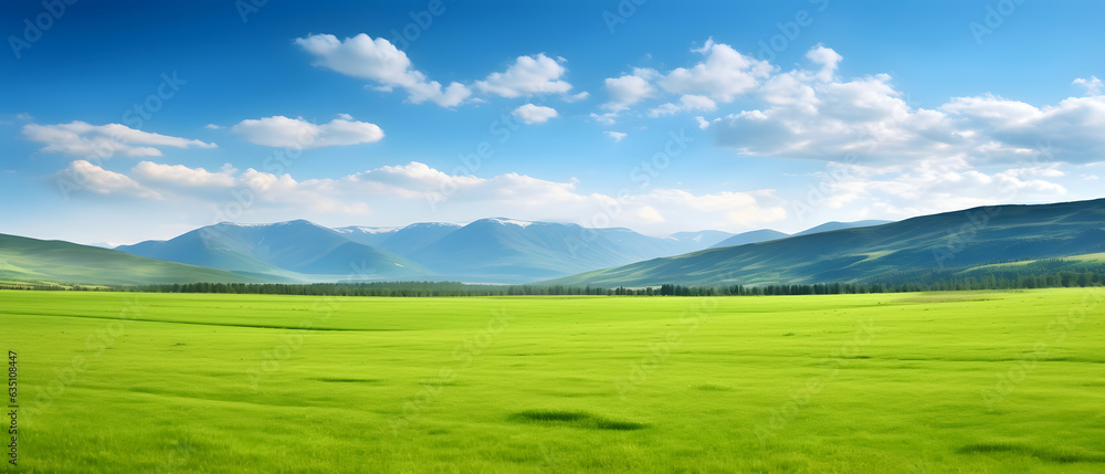 Expansive Green Grass Field: A Panoramic Natural Landscape