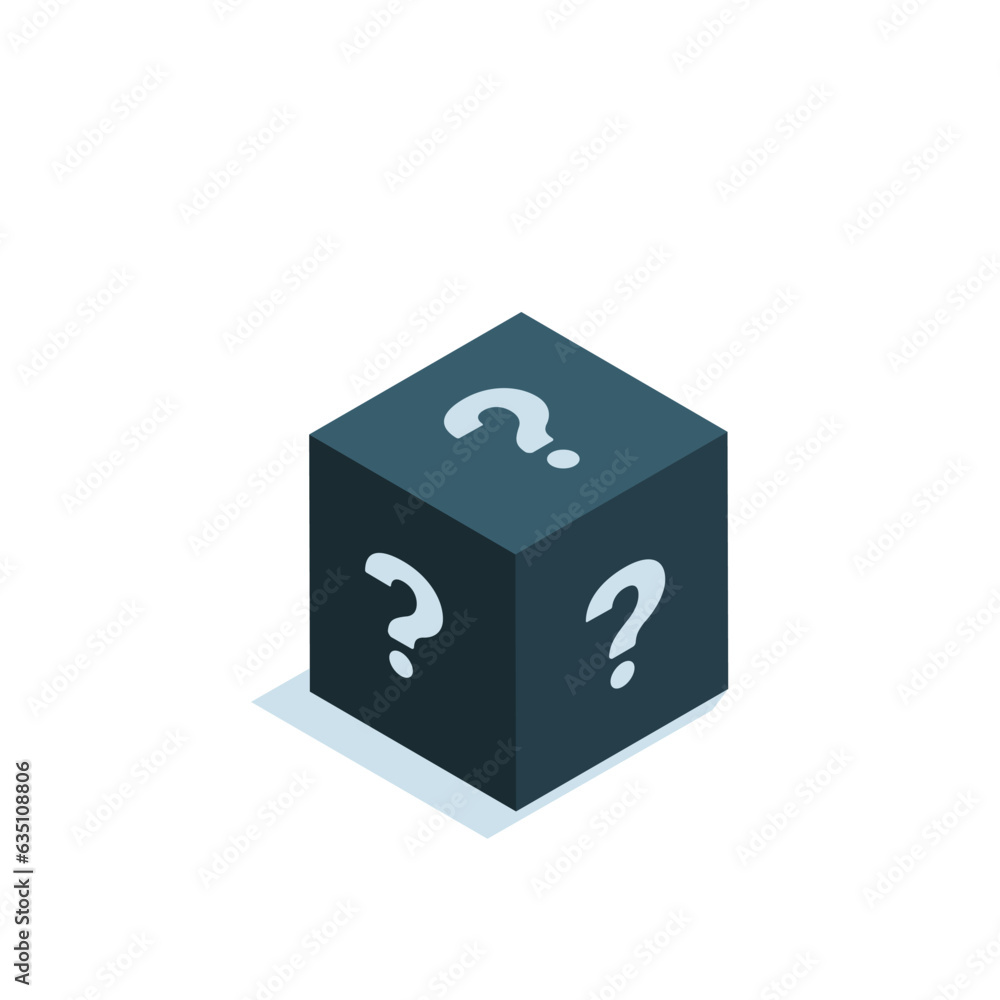 isometric box with question marks in color on white background, mystery box isometric box with question marks in color on white background, mystery box