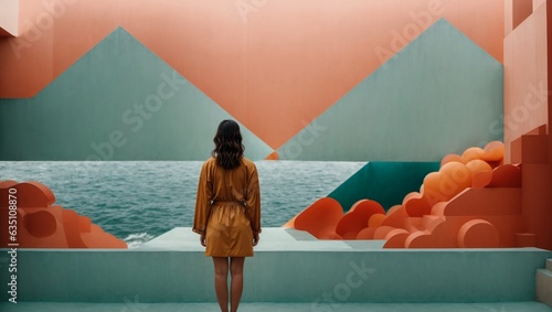 A woman admiring a painting in an art gallery