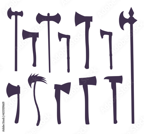 Set of silhouettes of axes and halberds
