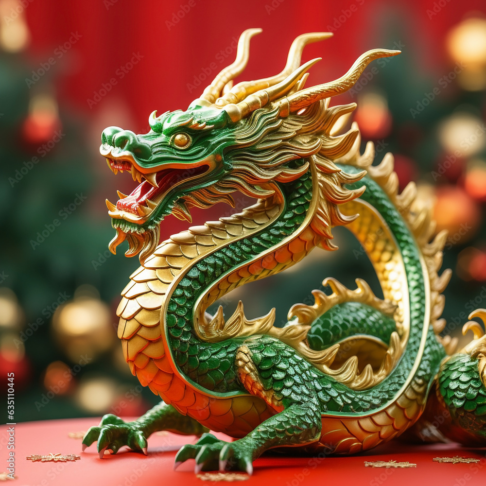 custom made wallpaper toronto digitalDecorative ceramic figurine of a terrible eastern green dragon on a new year background