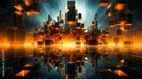 Abstract image of city with skyscrapers in the background.