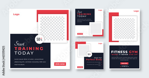 Gym Fitness Social Media Post for Online Marketing Promotion Banner, Story and Web Internet Ads Flyer