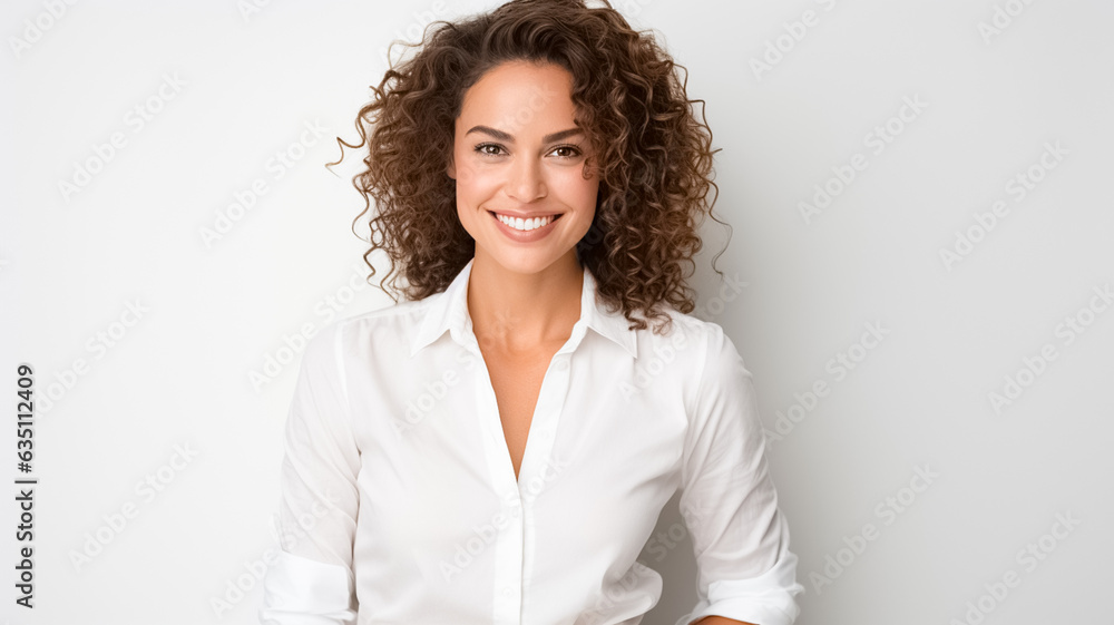 Portrait of joyfully female wearing white shirt looking with satisfaction at camera, being happy. Studio shot of good-looking beautiful woman isolated against blank studio wall.
Portrait of joyfully female wearing white shirt looking with satisfaction at camera, being happy. Studio shot of good-looking beautiful woman isolated against blank studio wall.