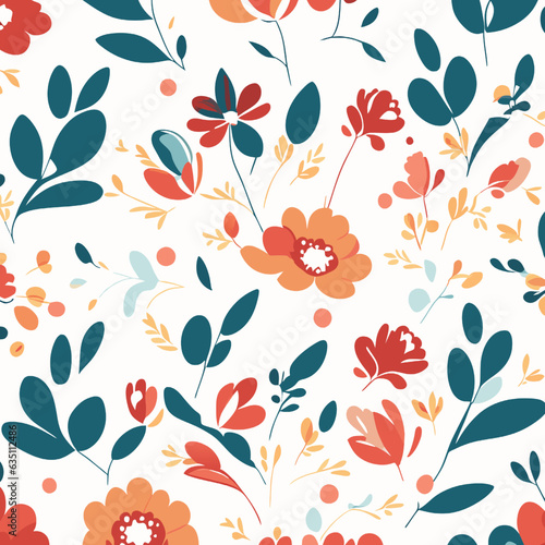 Seamless floral pattern. Vector illustration with flowers and leaves.