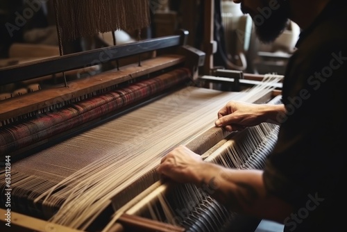 A man is weaving in the ancient way