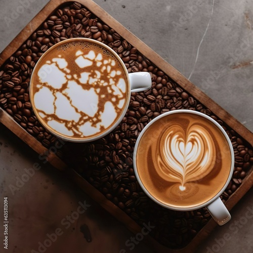 coffee cup with coffee beans on dark table made with generative ai technology