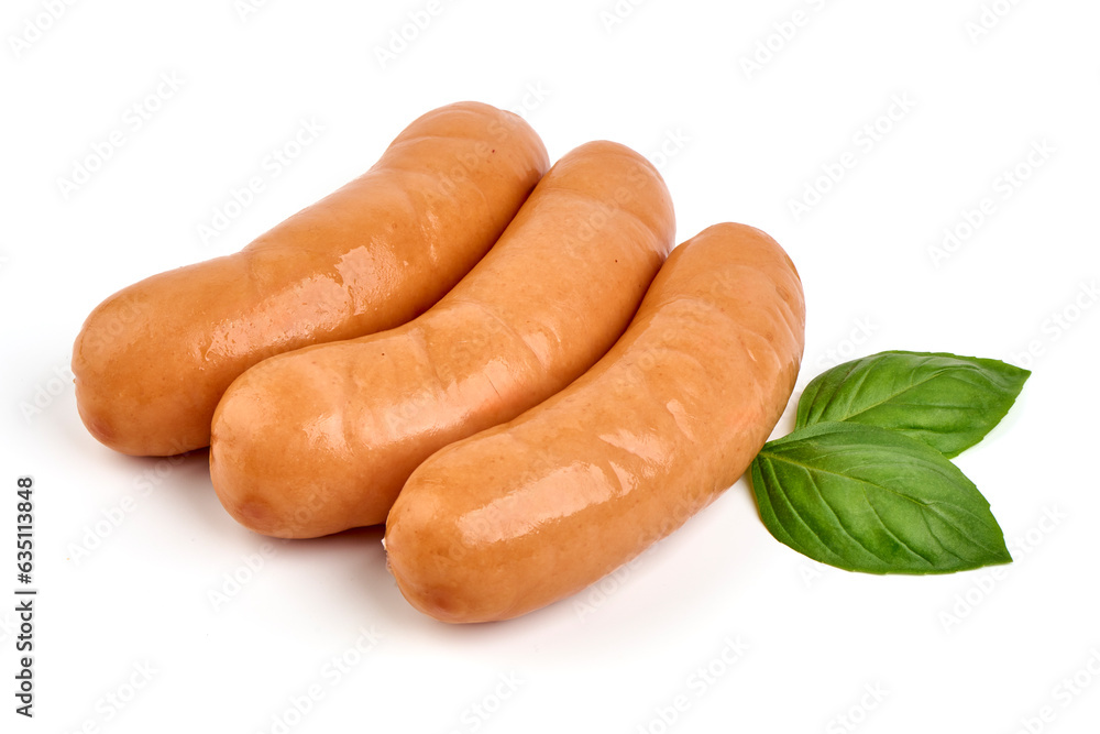 Boiled pork sausages, isolated on white background. High resolution image. Boiled pork sausages, isolated on white background. High resolution image.