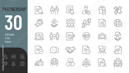 Partnership Line Editable Icons set. Vector illustration in modern thin line style of business icons: agreement, documentation, conversation, and more. Pictograms and infographics for mobile apps