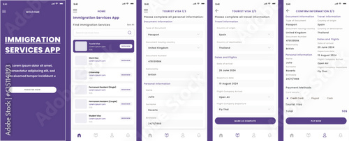 Immigration, Tourist, Travel and Work Visa, Permit Services App UI Kit Template