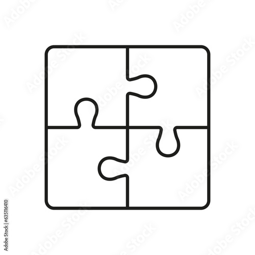 Puzzle, Combination Solution Line Icon. Jigsaw Square Pieces Match Linear Pictogram. Teamwork, Idea, Challenge Logic Game Outline Sign. Editable Stroke. Isolated Vector Illustration
