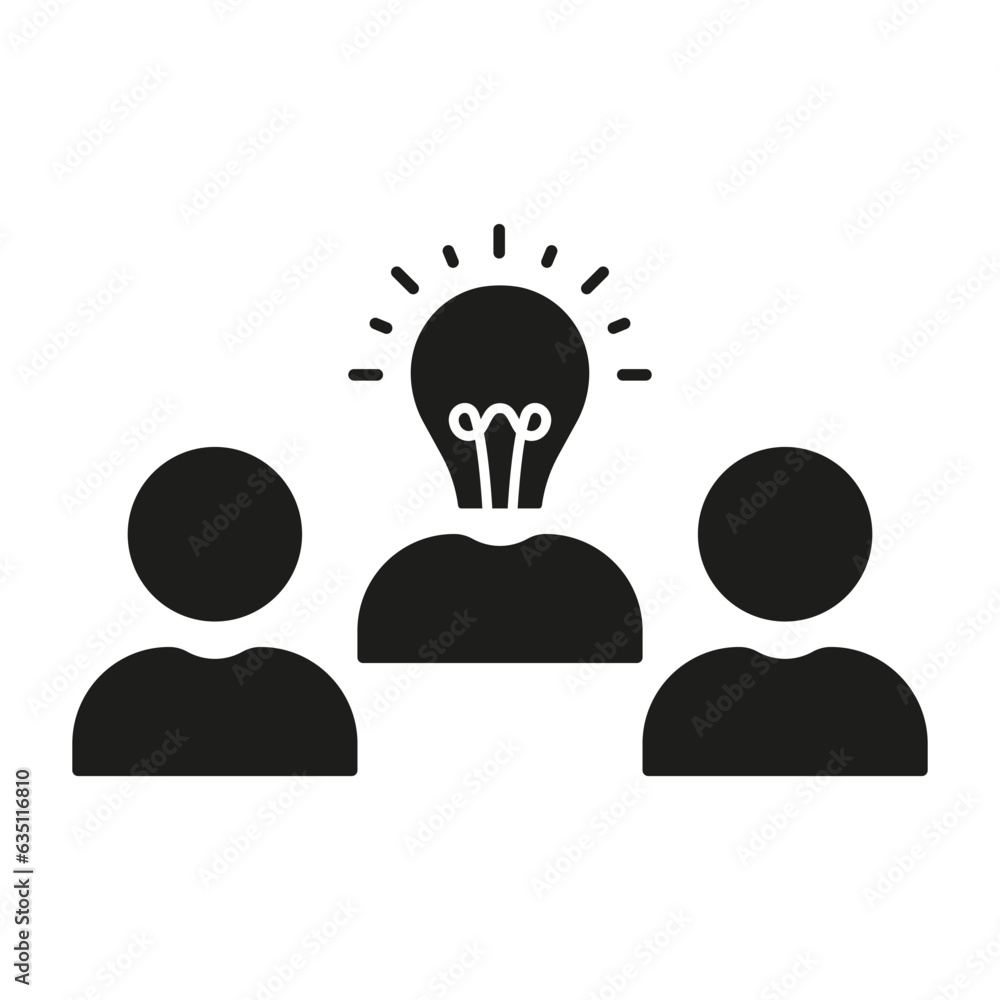 Teamwork for Innovation Idea Glyph Pictogram. Team and Lightbulb Silhouette Icon. Find Solution Solid Sign. Creative Community with Light Bulb Instead Of Head Symbol. Isolated Vector Illustration Teamwork for Innovation Idea Glyph Pictogram. Team and Lightbulb Silhouette Icon. Find Solution Solid Sign. Creative Community with Light Bulb Instead Of Head Symbol. Isolated Vector Illustration