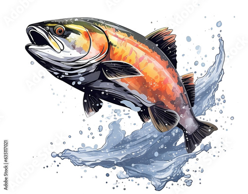 Jumping salmon fish for fishing logo illustration. AI Generated