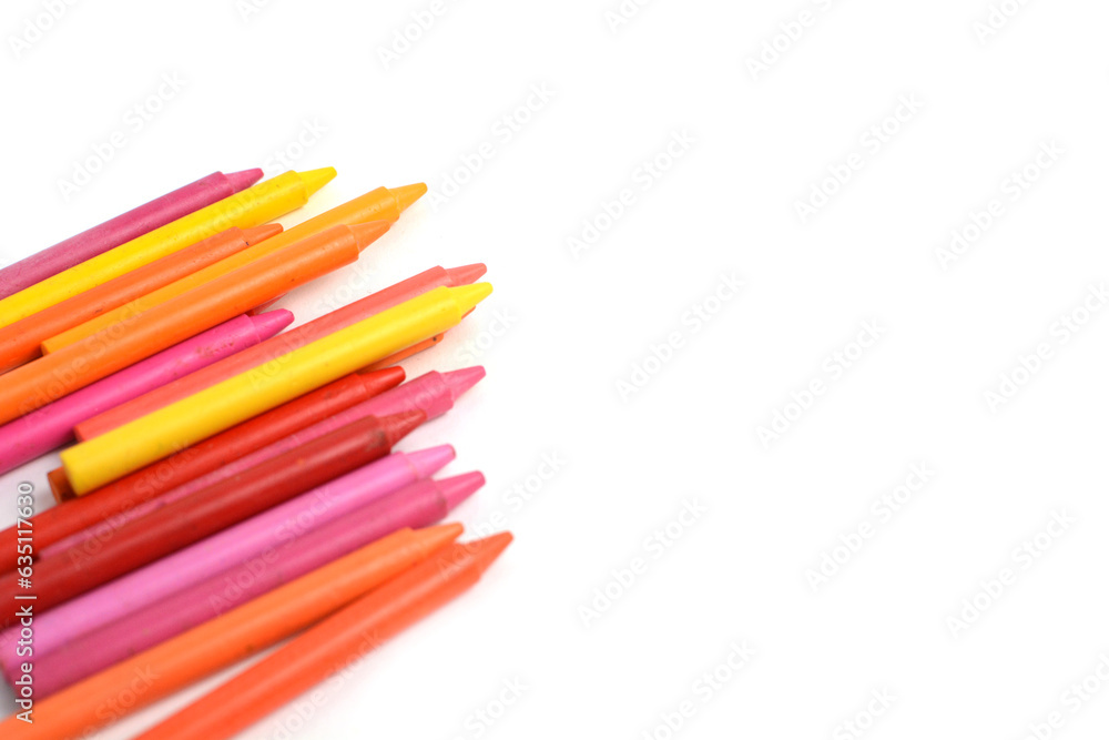 Crayons lined up isolated on white background. Crayons lined up isolated on white background.
