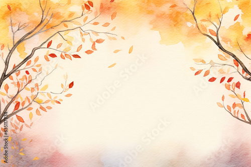 Autumn background with a copy space. Watercolor illustration created with Generative Ai technology